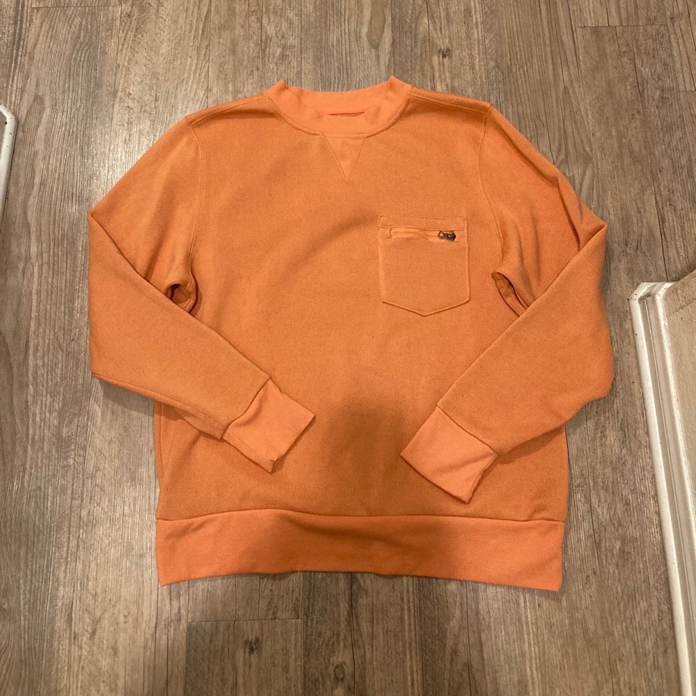 Arthur Beale Men’s Casual Orange Sweater Pullover Crewneck Zip Pocket Size XL
